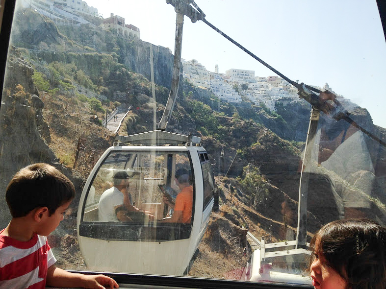 Thira cable car with kids