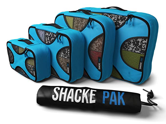 Shacke Pak - 4 Set Packing Cubes - Travel Organizers with Laundry Bag (Aqua Teal)