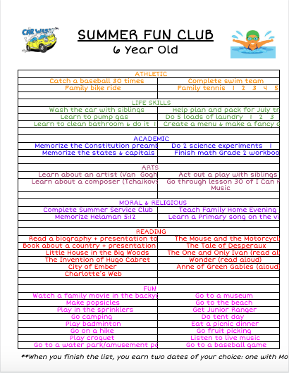 summer goals for children 8 year old