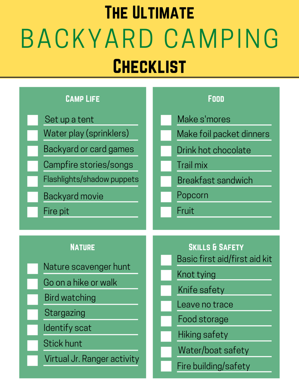Backyard Camping Ultimate Guide: Printable Backyard Camping Checklist ...