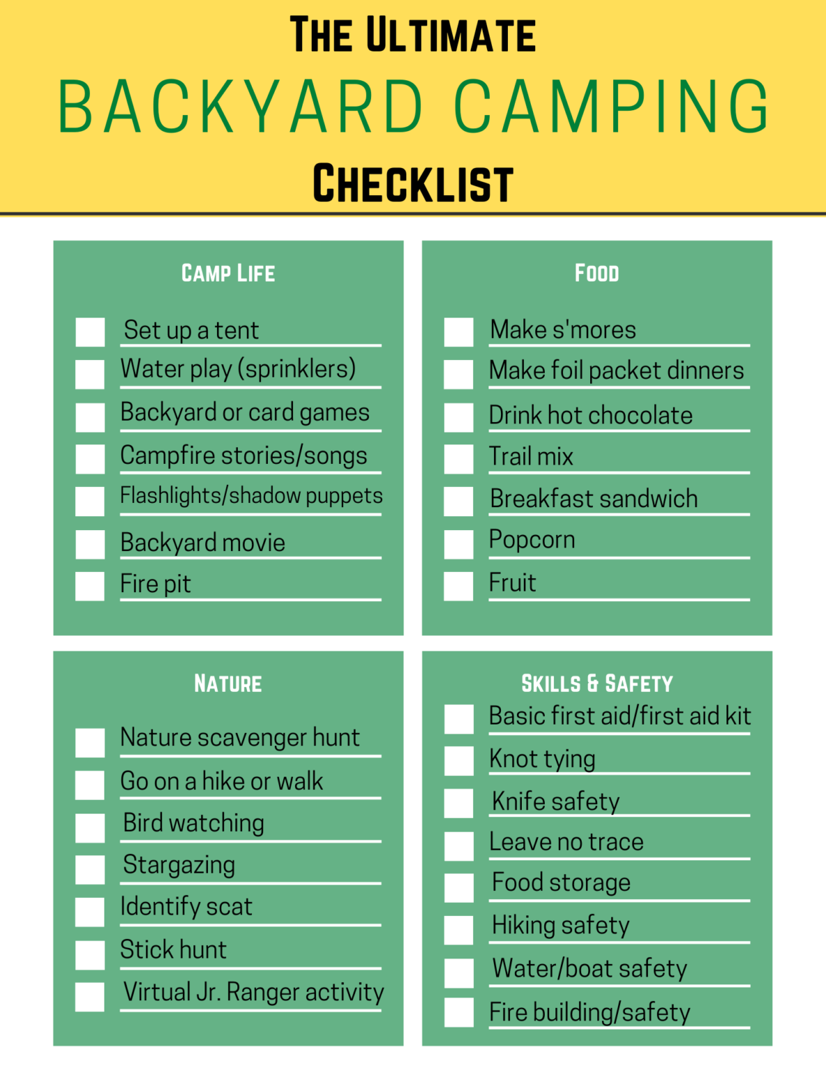Backyard Camping Ultimate Guide Printable Backyard Camping Checklist