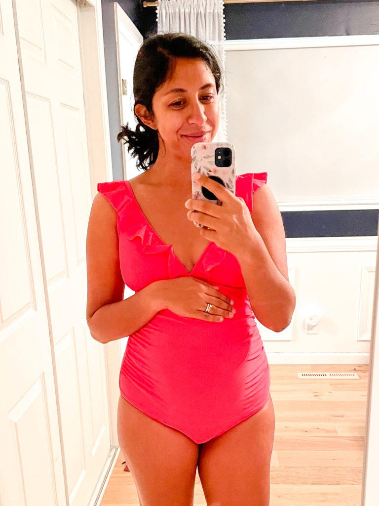 Amazon ruffle shoulder one piece cute maternity swimsuit
